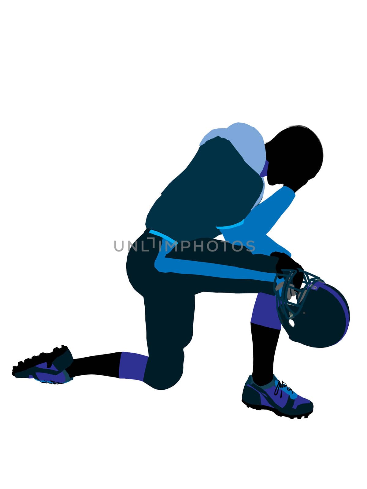 Male football player with his helmet art illustration silhouette on a white background