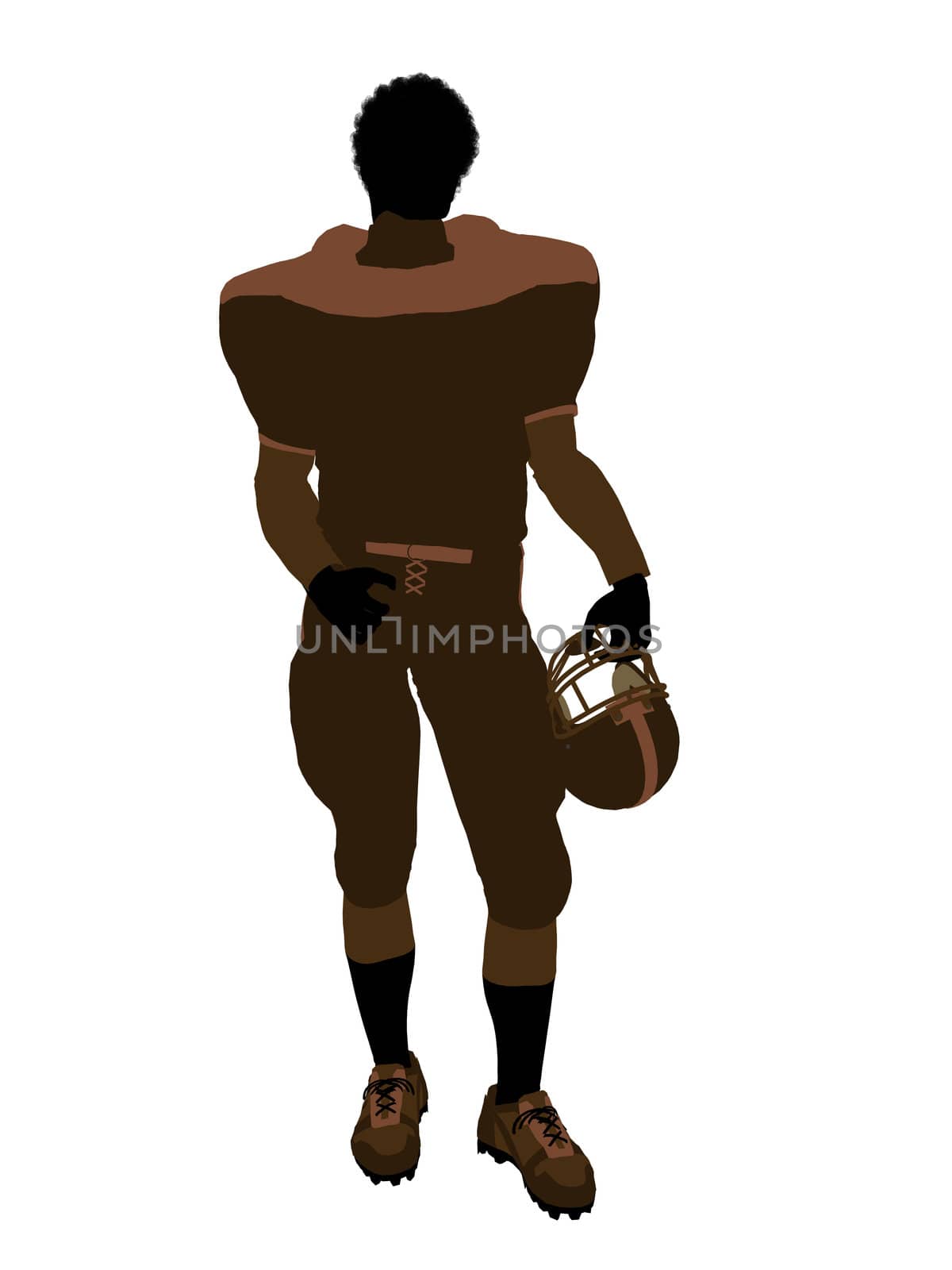 African american male football player with his helmet art illustration silhouette on a white background