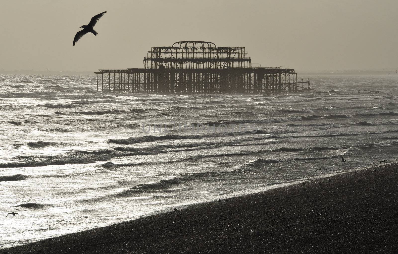 The West Pier in Brighton by a nice winter day, England