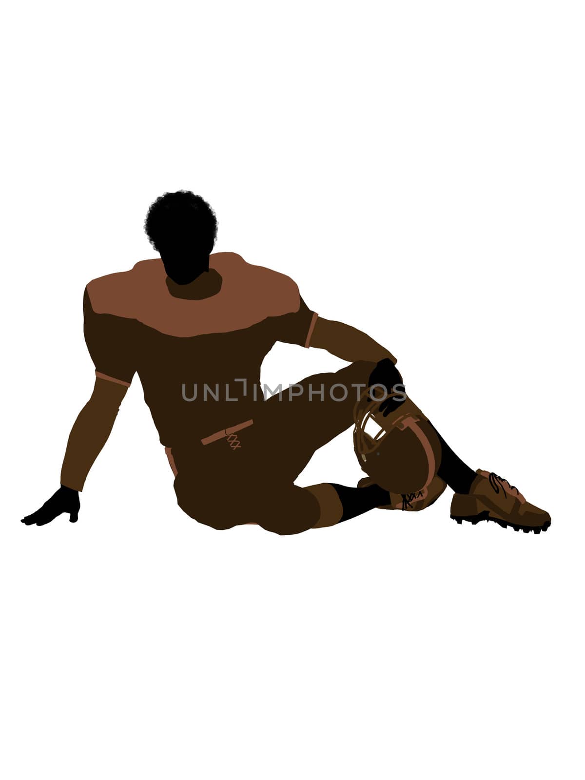 African american male football player with his helmet art illustration silhouette on a white background