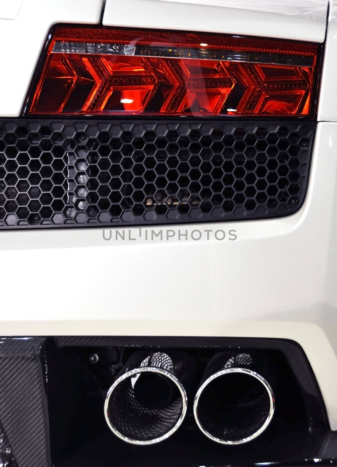 Detail of a white sports car