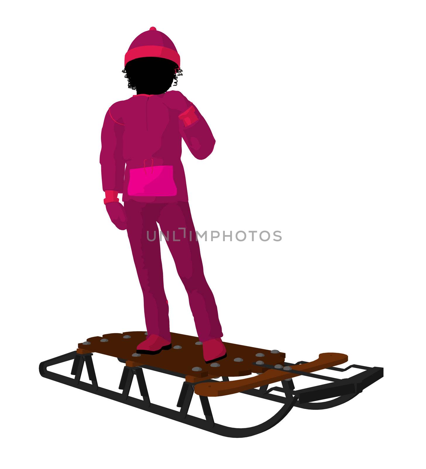 African American Girl On A Sled Silhouette by kathygold