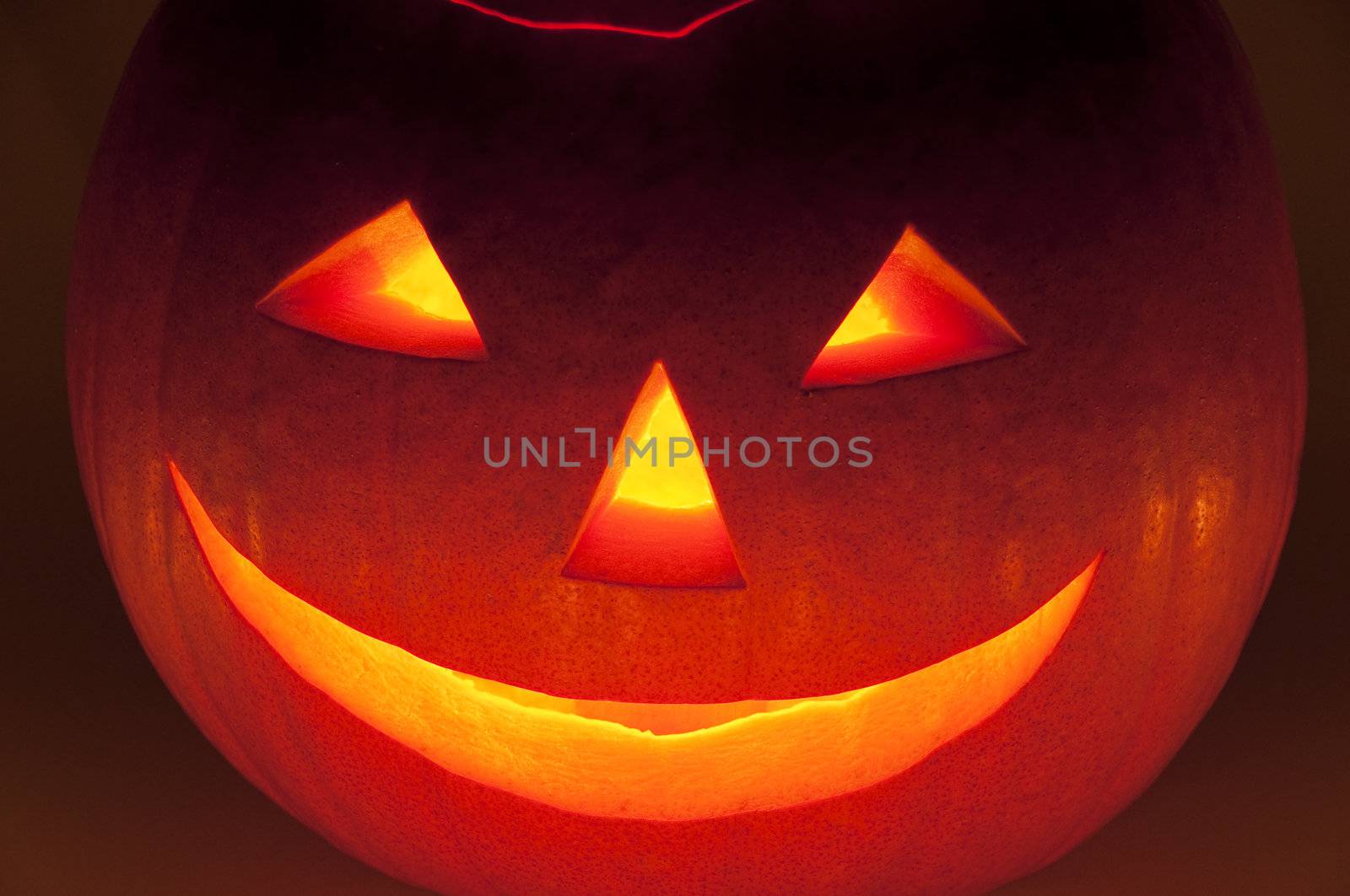 Closeup of a Halloween lantern in the night