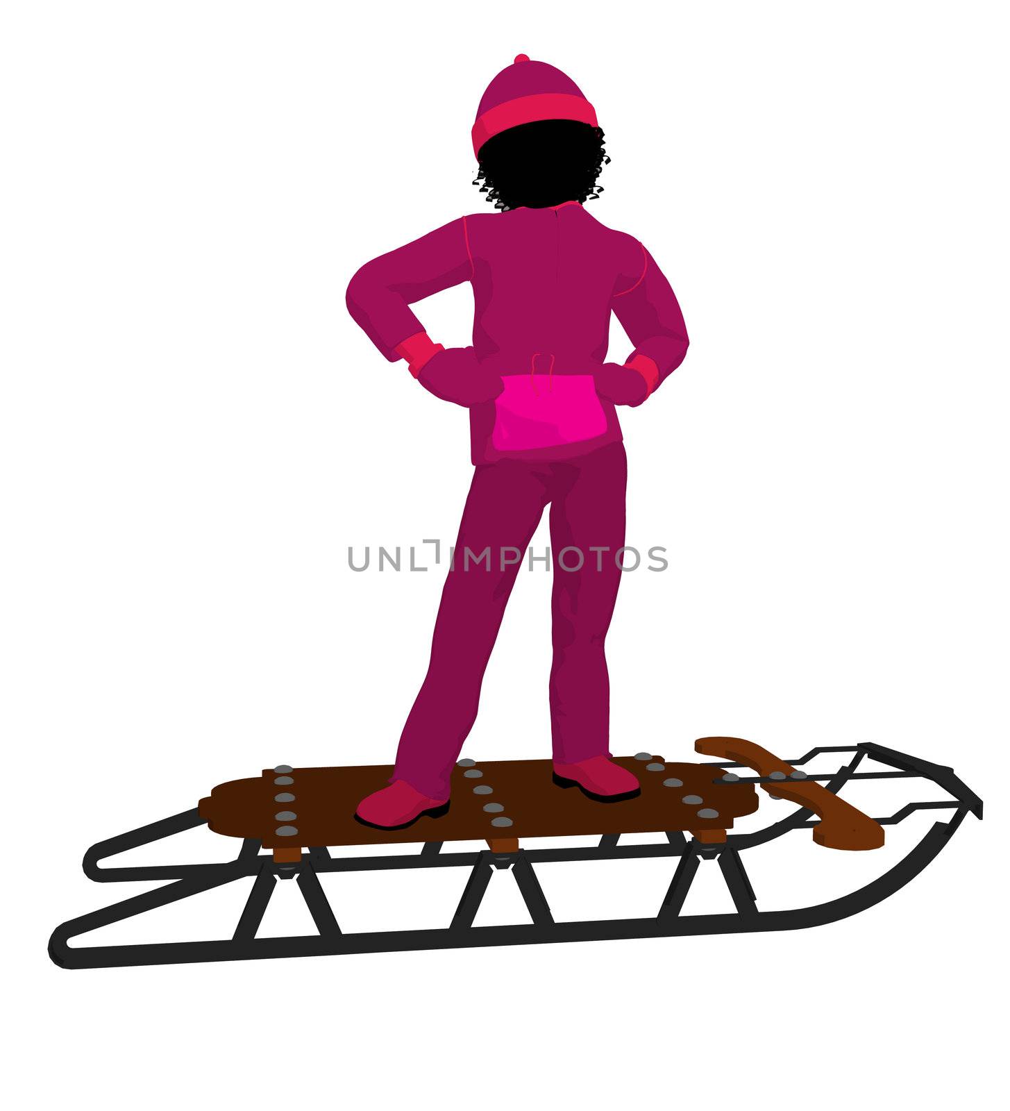 African American Girl On A Sled Silhouette by kathygold