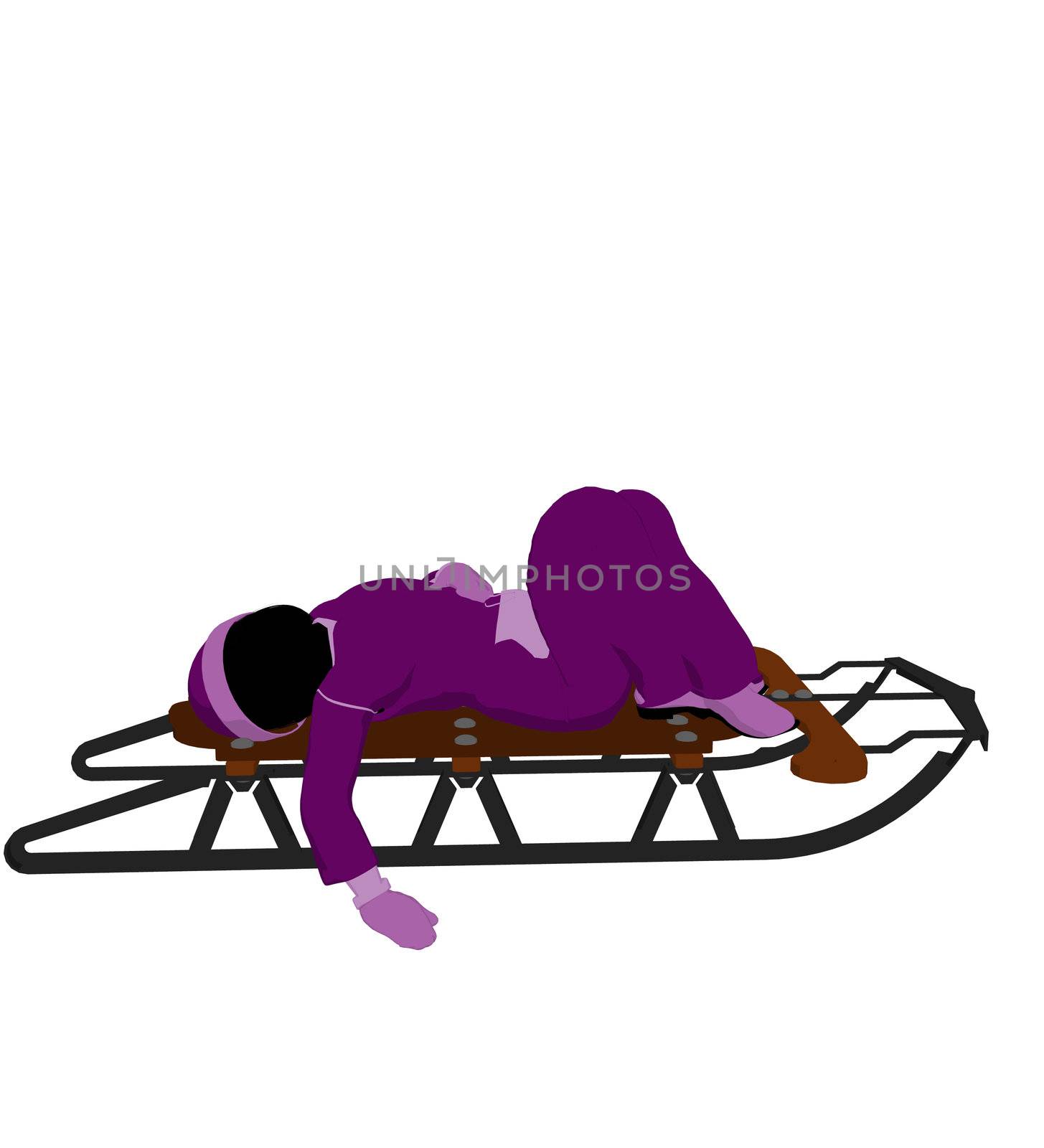 Girl on a sled silhouette on a white background