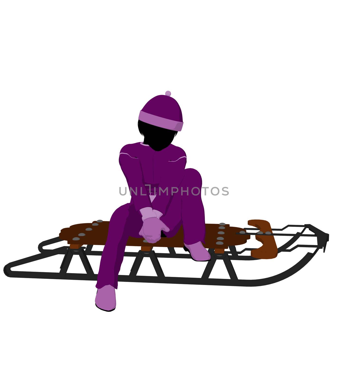 Girl on a sled silhouette on a white background