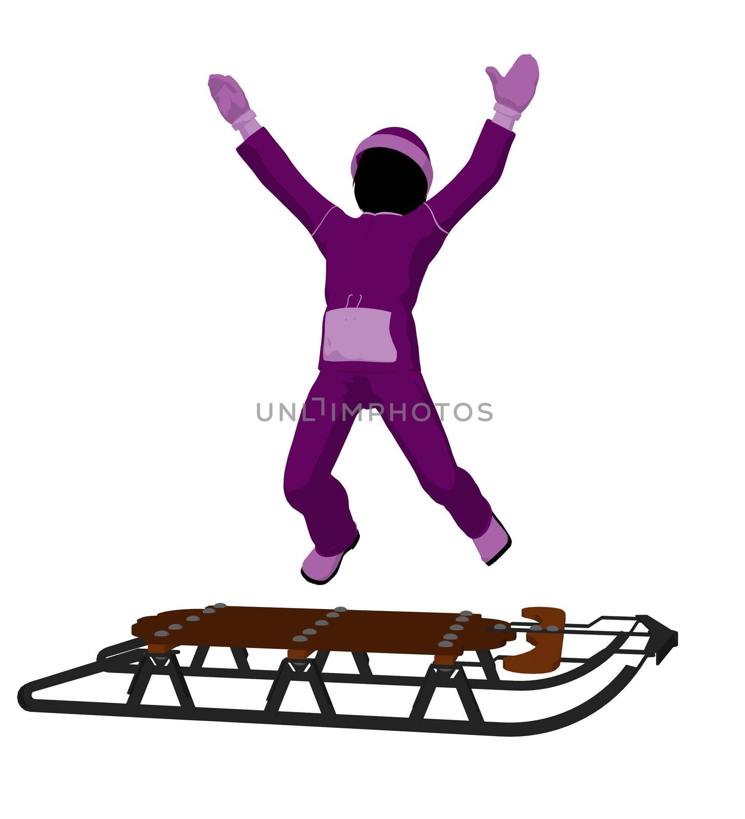 Girl On A Sled Silhouette by kathygold