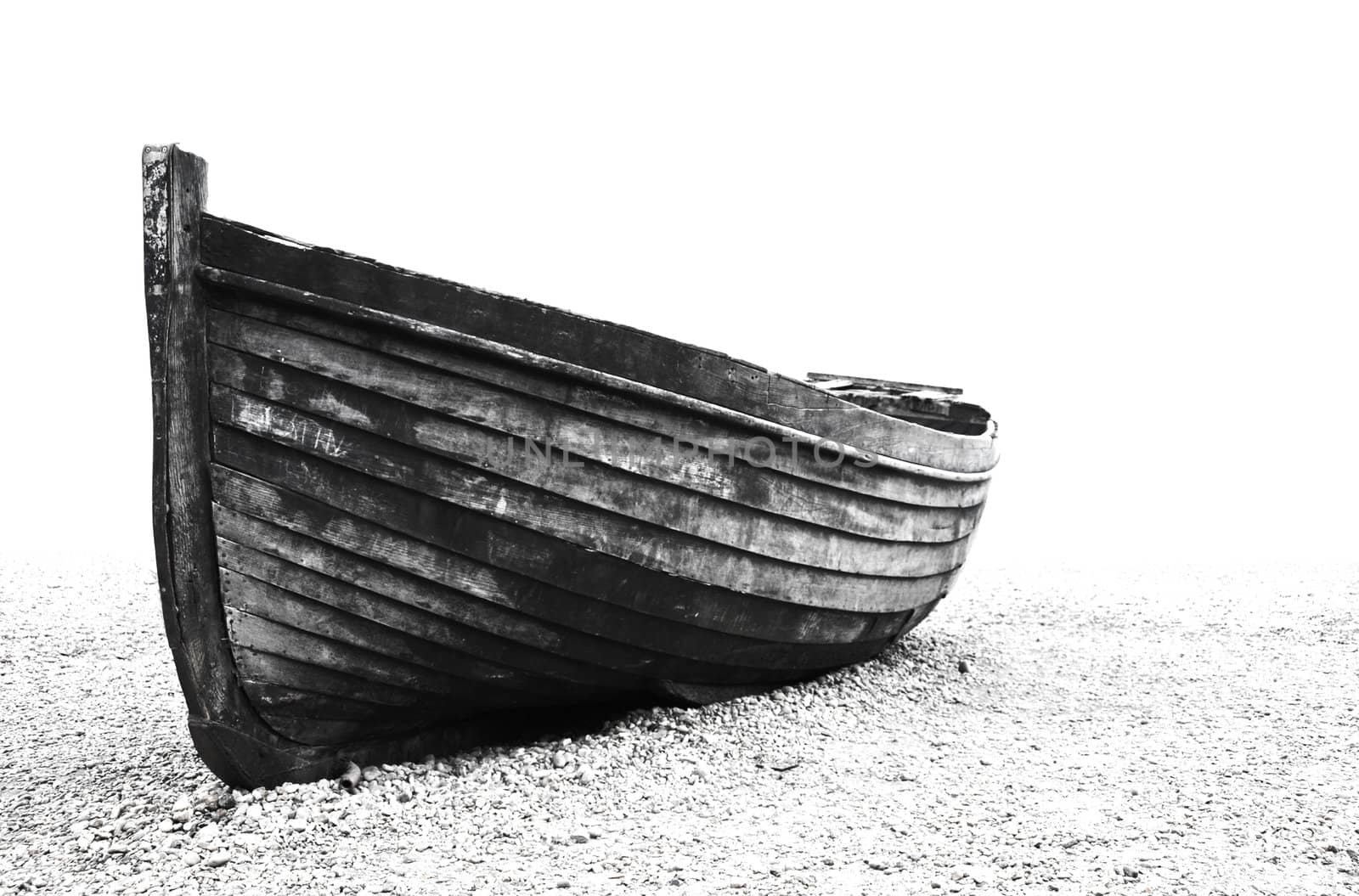 Old fisherman boat on Brighton beach, Black and white