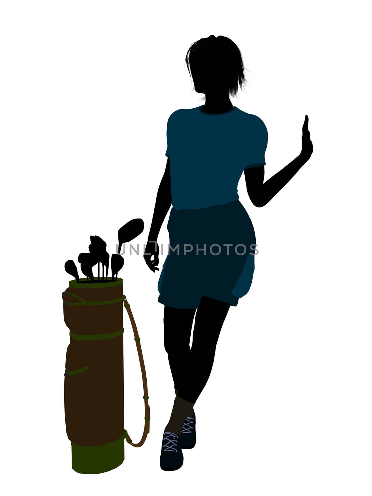 Female golf player art illustration silhouette on a white background