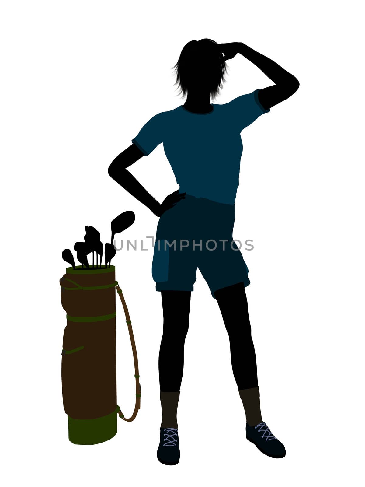 Female golf player art illustration silhouette on a white background