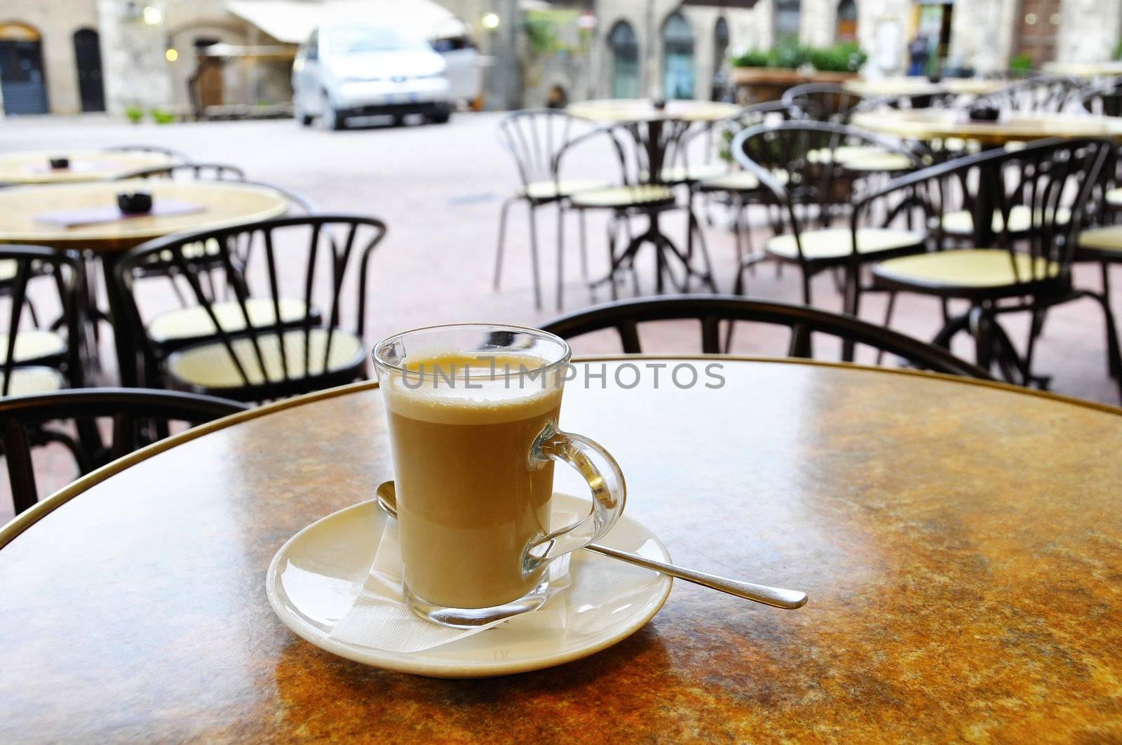 Cafe latte in an Italian village