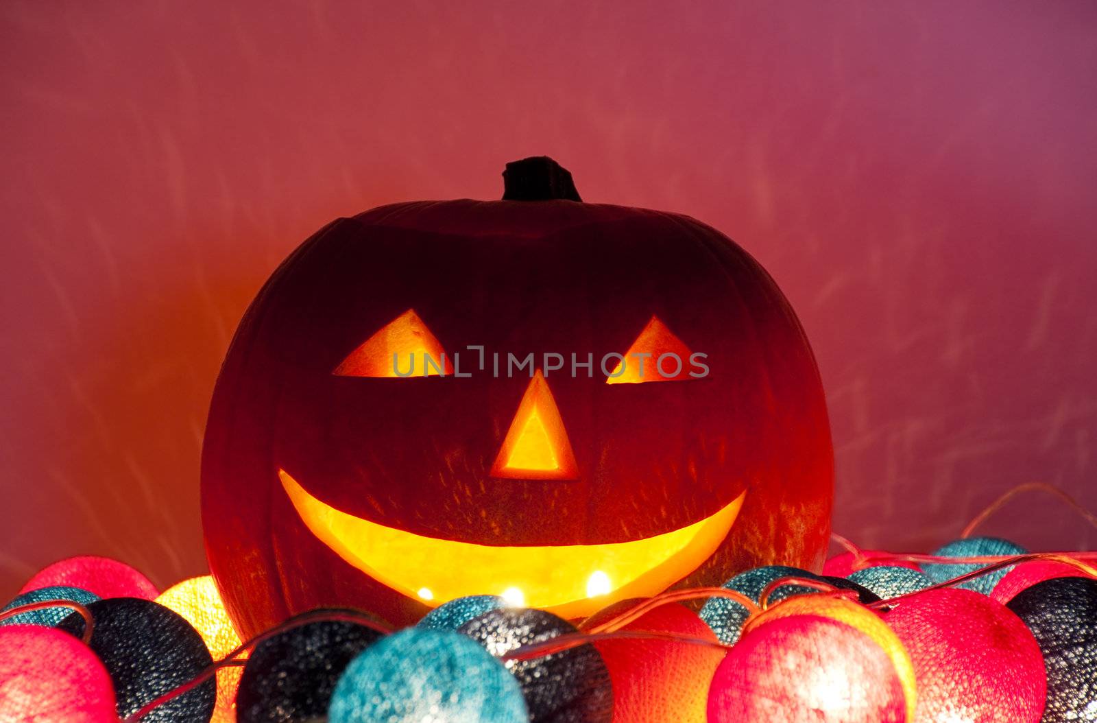 Halloween lantern lit by an electric garland