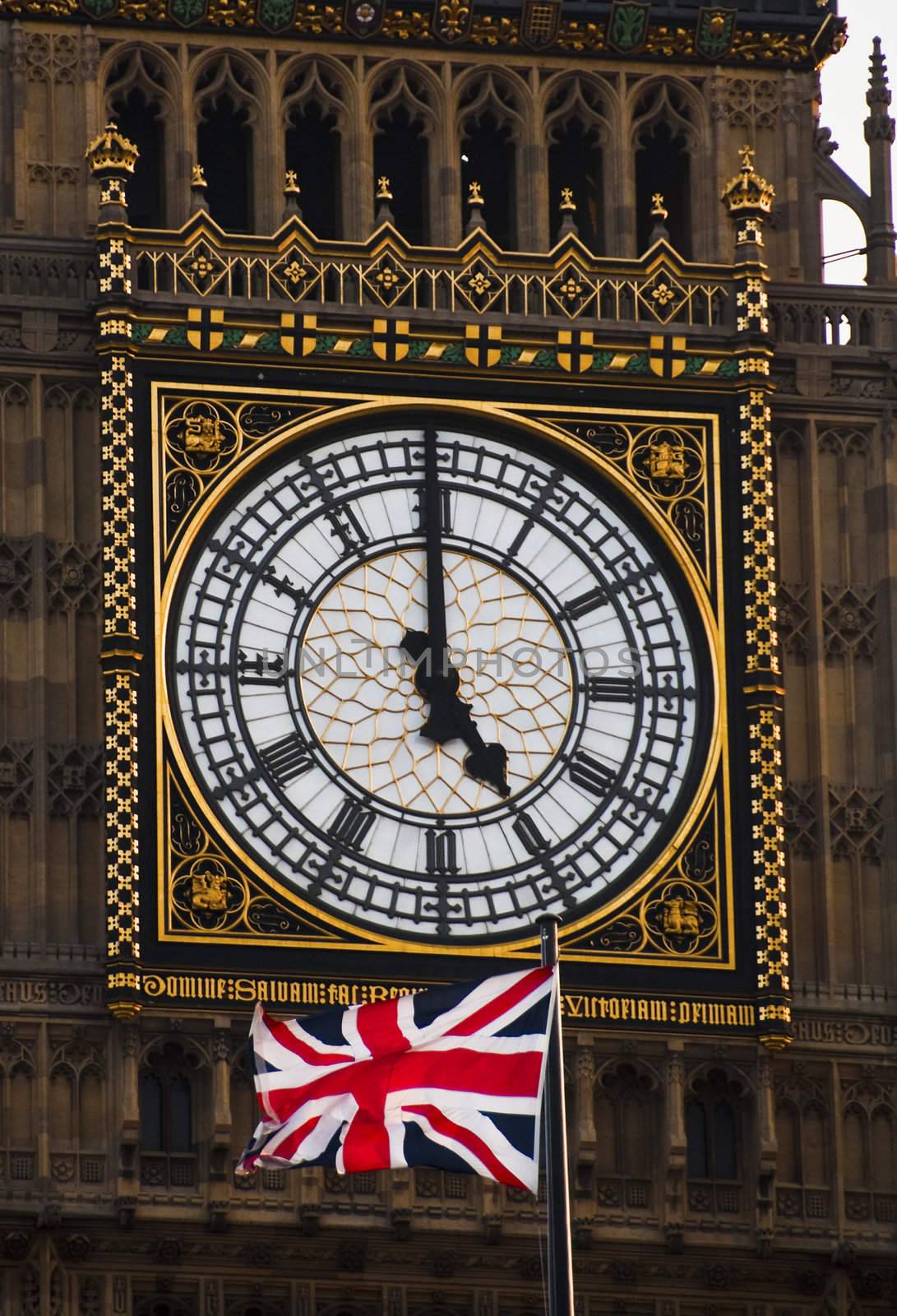 The Clock Tower and the British flag by dutourdumonde