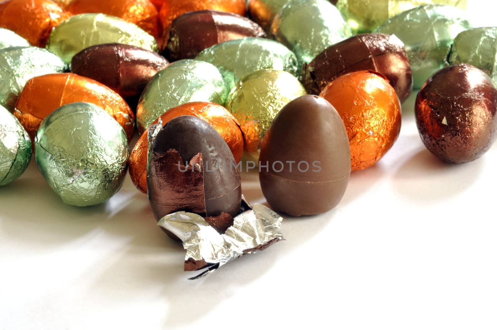 Chocolate Easter eggs on a white background