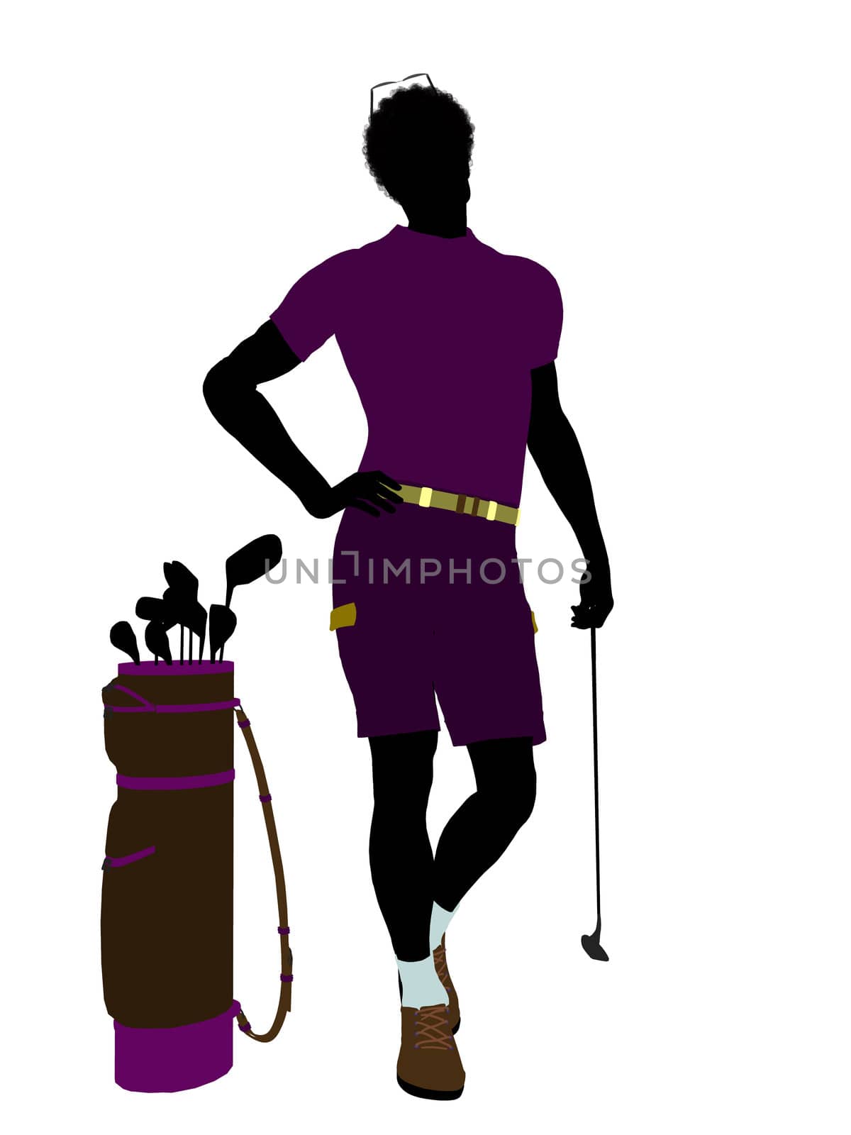 African american male golf player art illustration silhouette on a white background