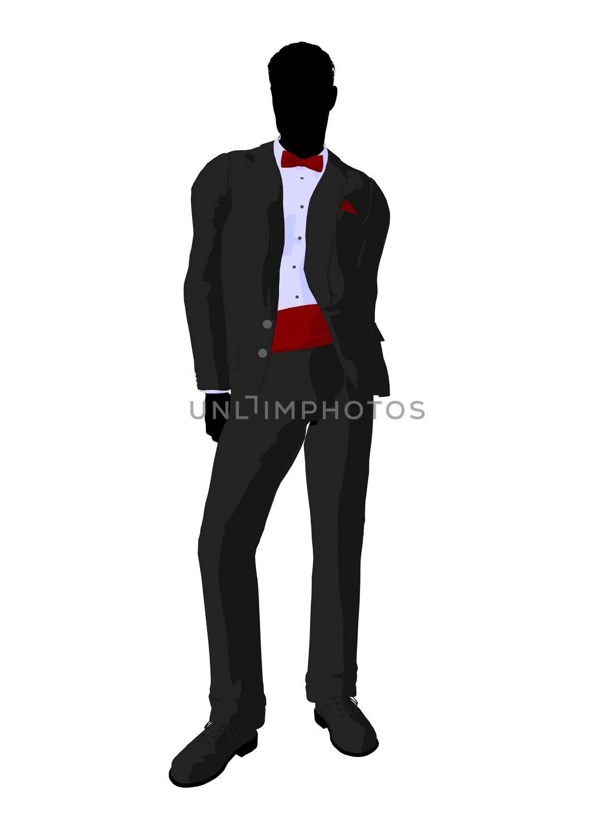 Wedding groom in a tuxedo silhouette illustration on a white background