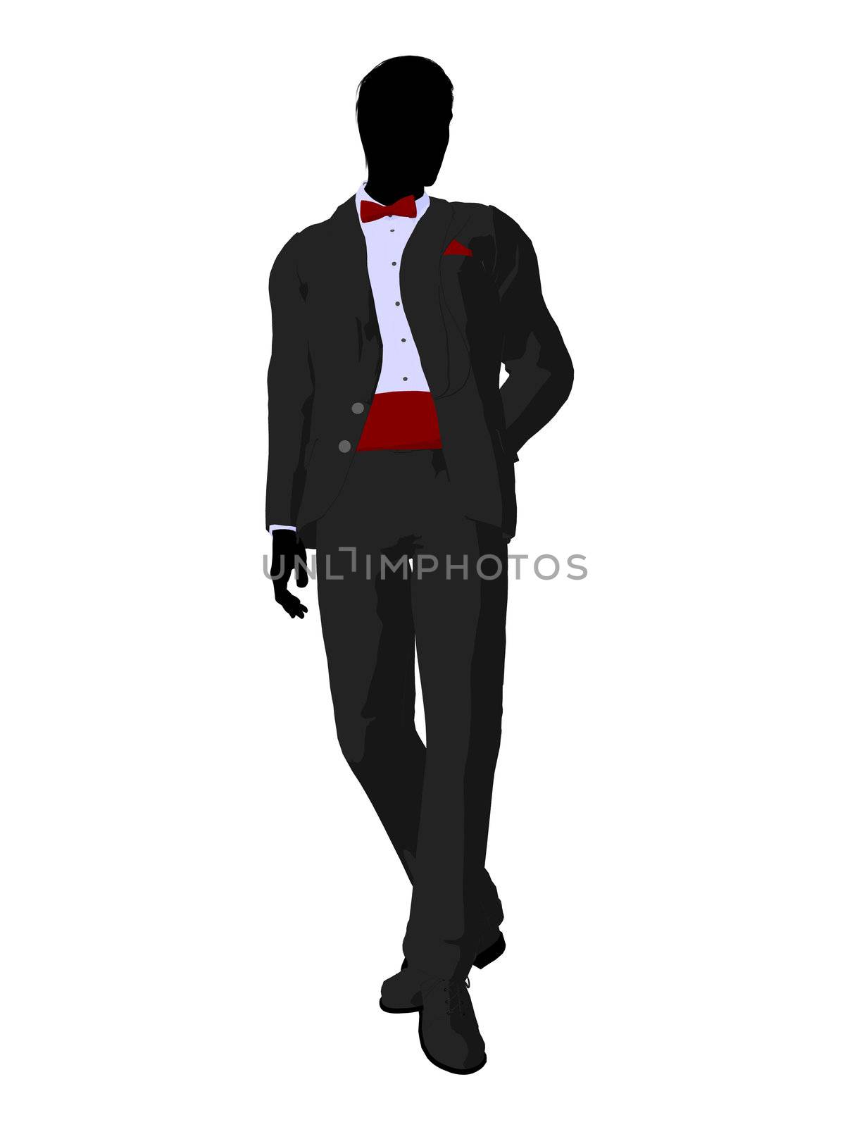 Wedding groom in a tuxedo silhouette illustration on a white background