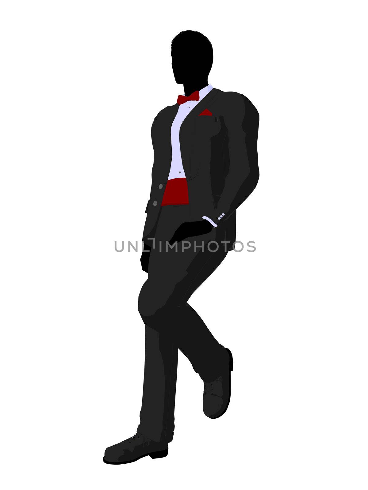 Wedding groom in a tuxedo silhouette illustration on a white background