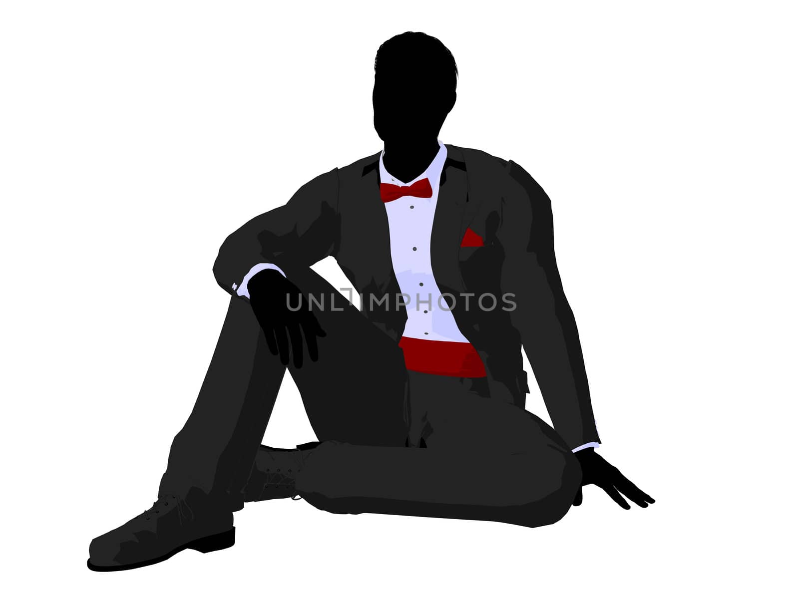 Man dressed in a tuxedo silhouette illustration on a white background