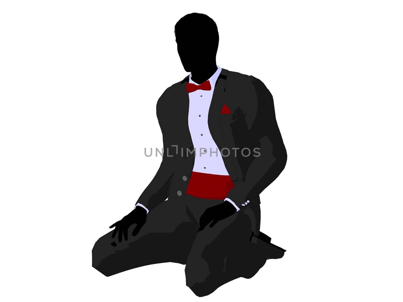 Man dressed in a tuxedo silhouette illustration on a white background