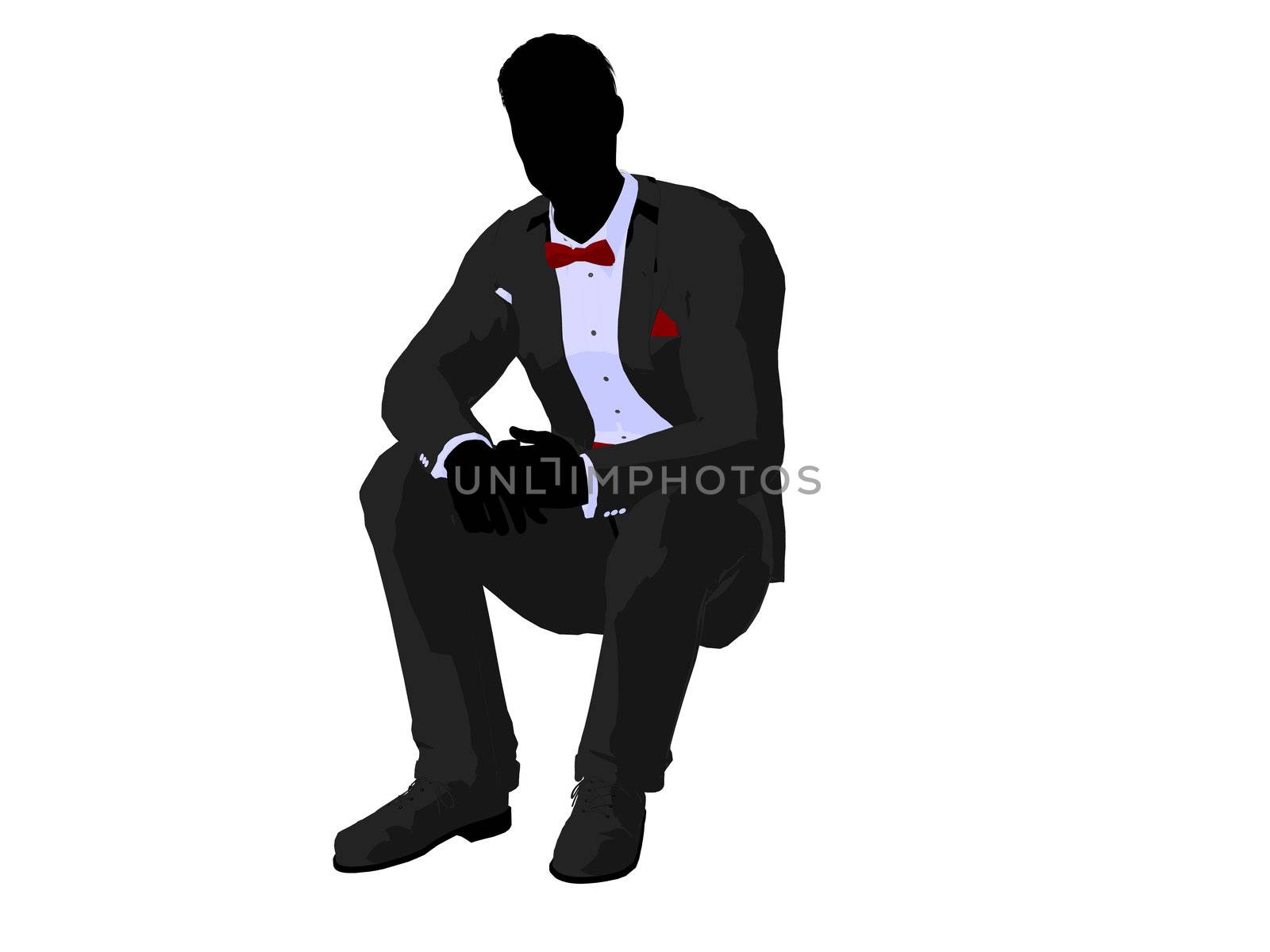 Man dressed in a tuxedo silhouette illustration on a white background