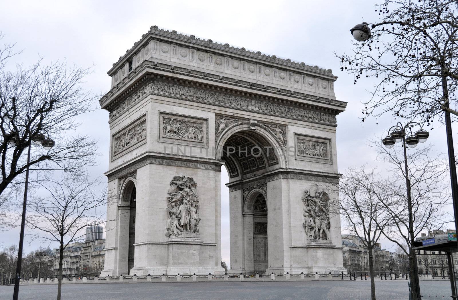 The Arc de Triomphe a sunday morning in winter, Paris, France
