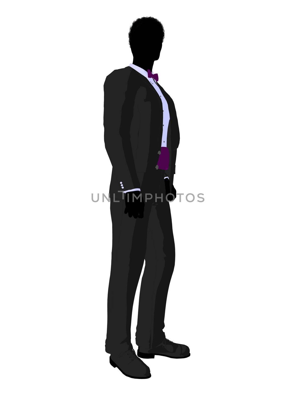 African american wedding groom in a tuxedo silhouette illustration on a white background