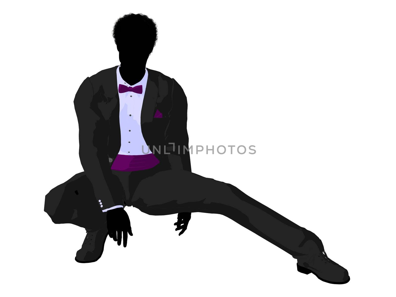 African american wedding groom in a tuxedo silhouette illustration on a white background