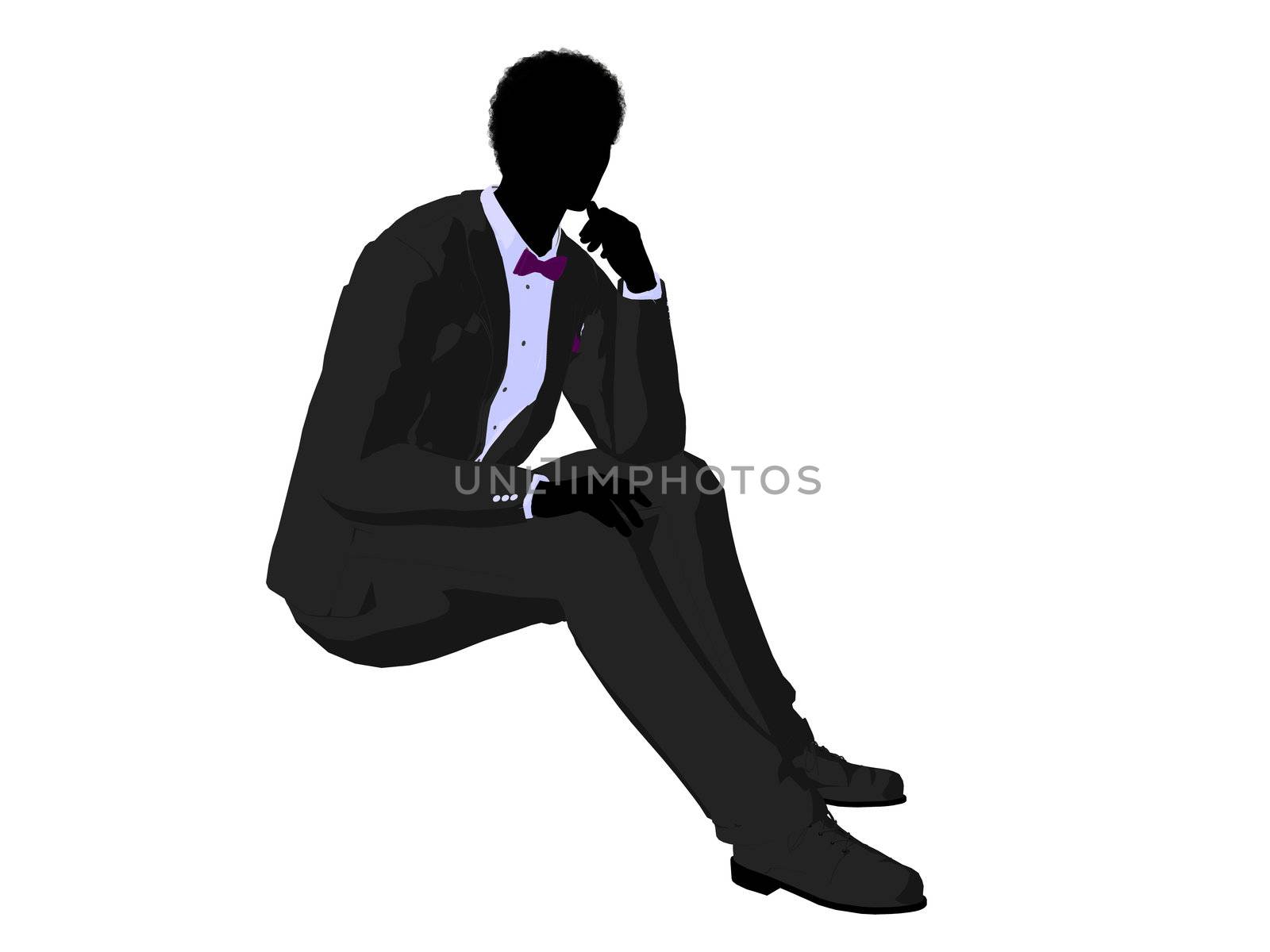 African american wedding groom in a tuxedo silhouette illustration on a white background