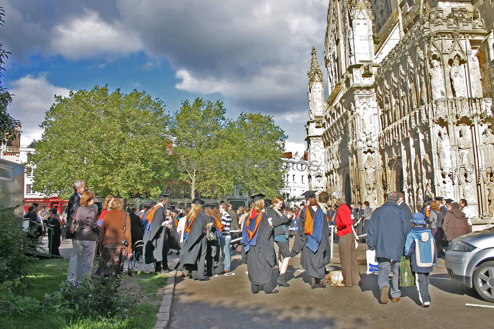 Graduation Ceremony Outside Exeter Cathedral in Devon England