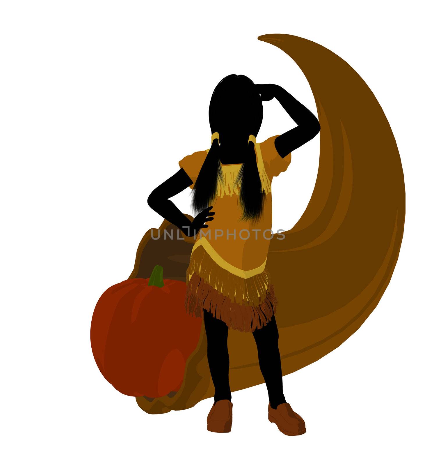 American indian with a cornocopia silhouette on a white background