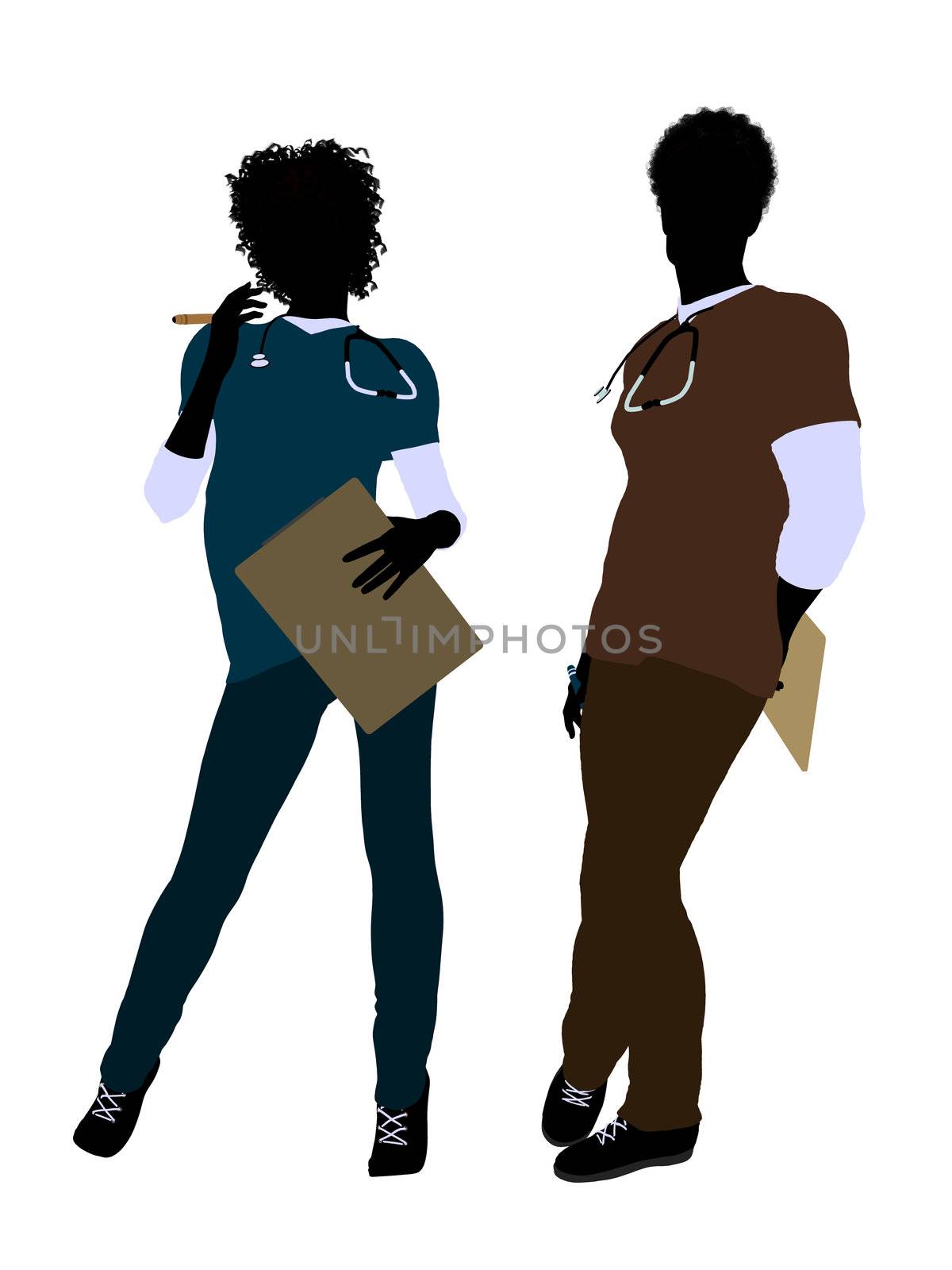 African American Female and Male Doctor Silhouette by kathygold