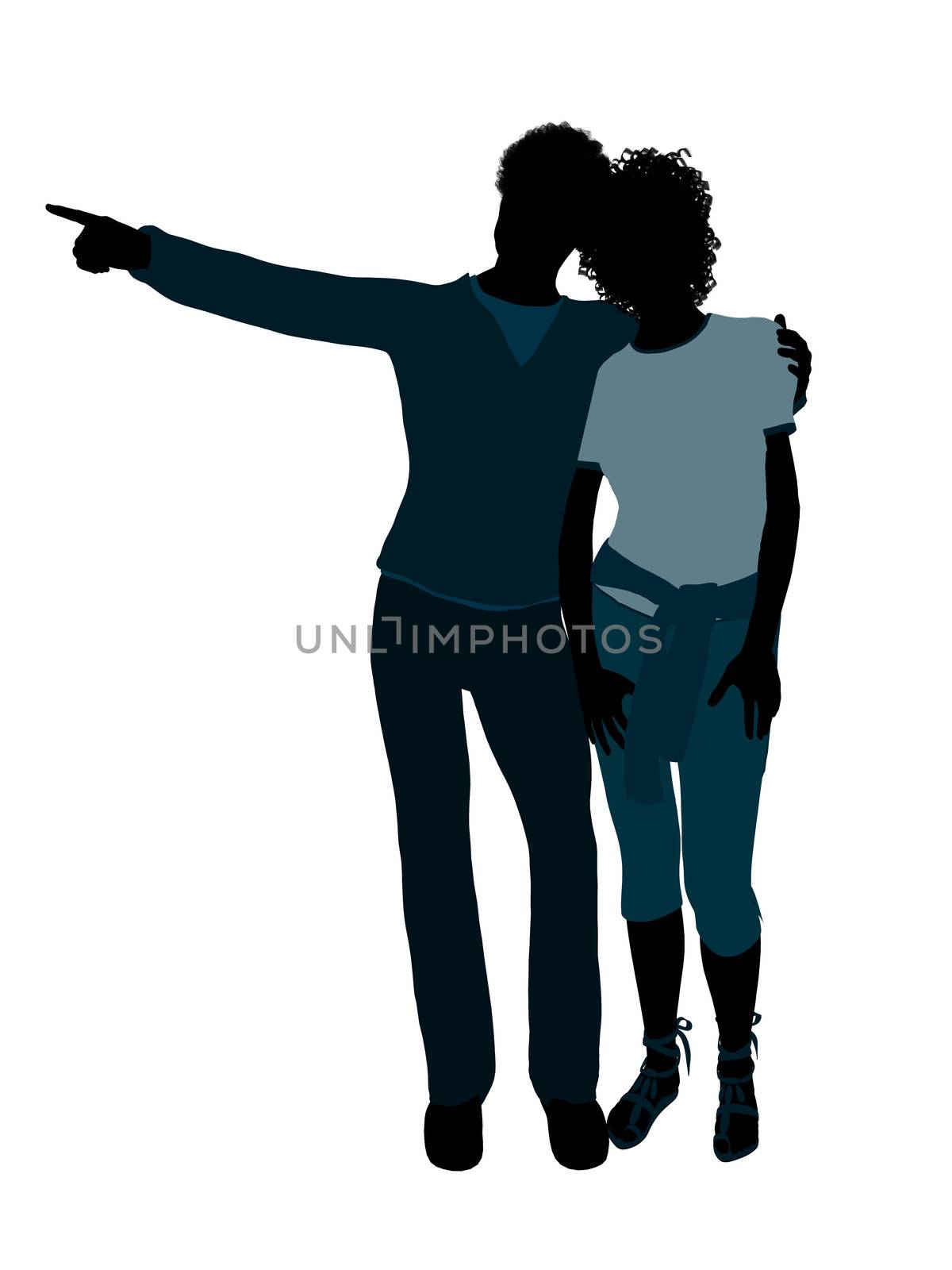 African american couple silhouette illustration on a white background