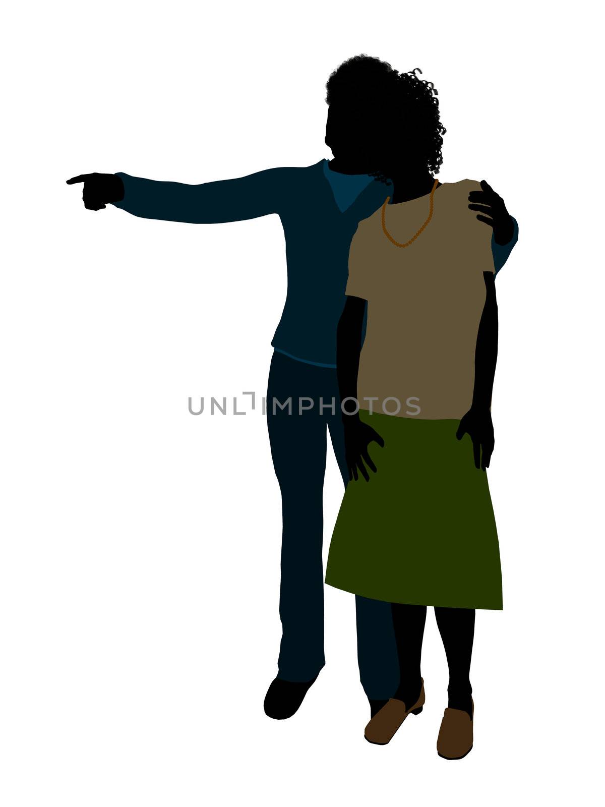 African american senior couple silhouette illustration on a white background