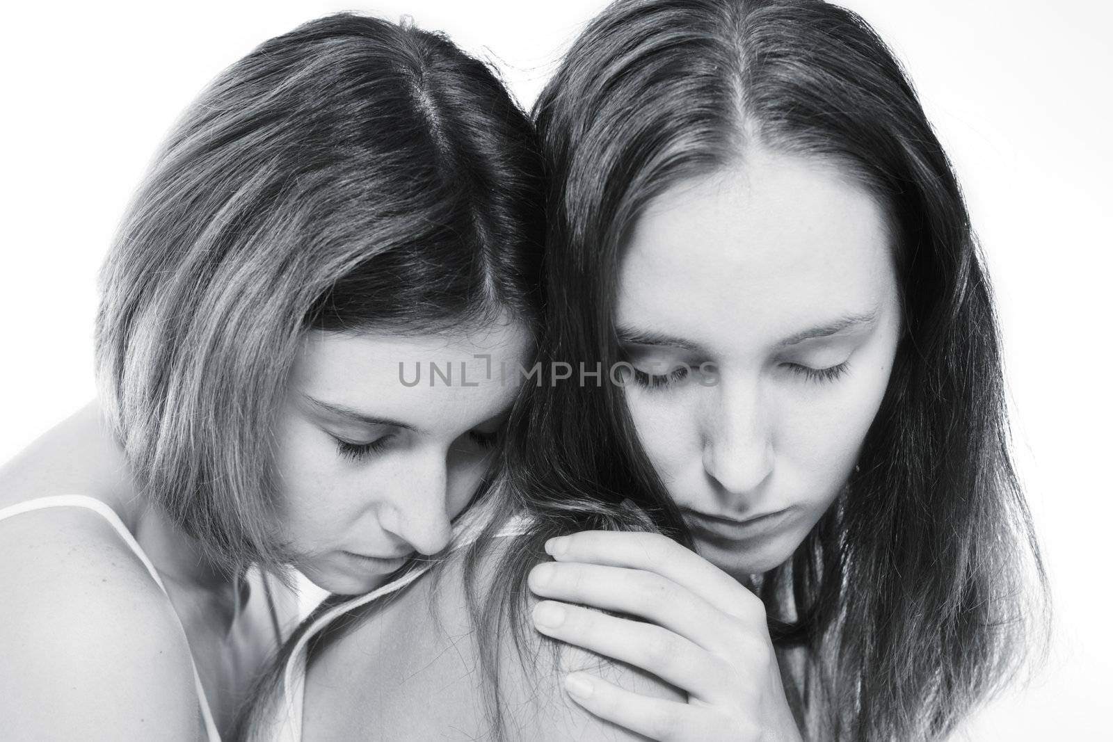 two beauty girlfriends in lingerie in the photo studio 