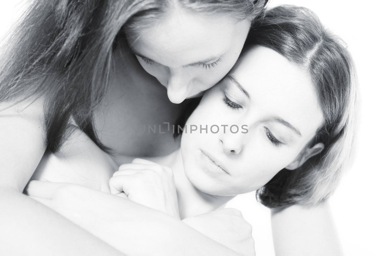 two beauty girlfriends in lingerie in the photo studio 