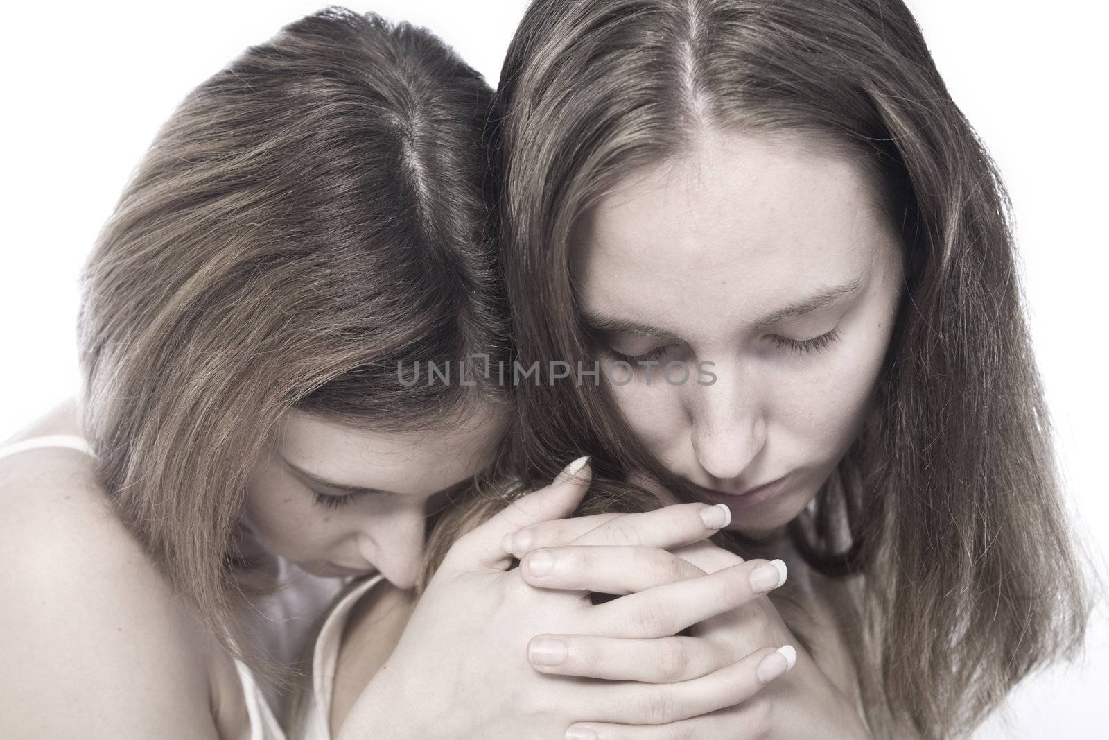 two beauty girlfriends in lingerie in the photo studio 