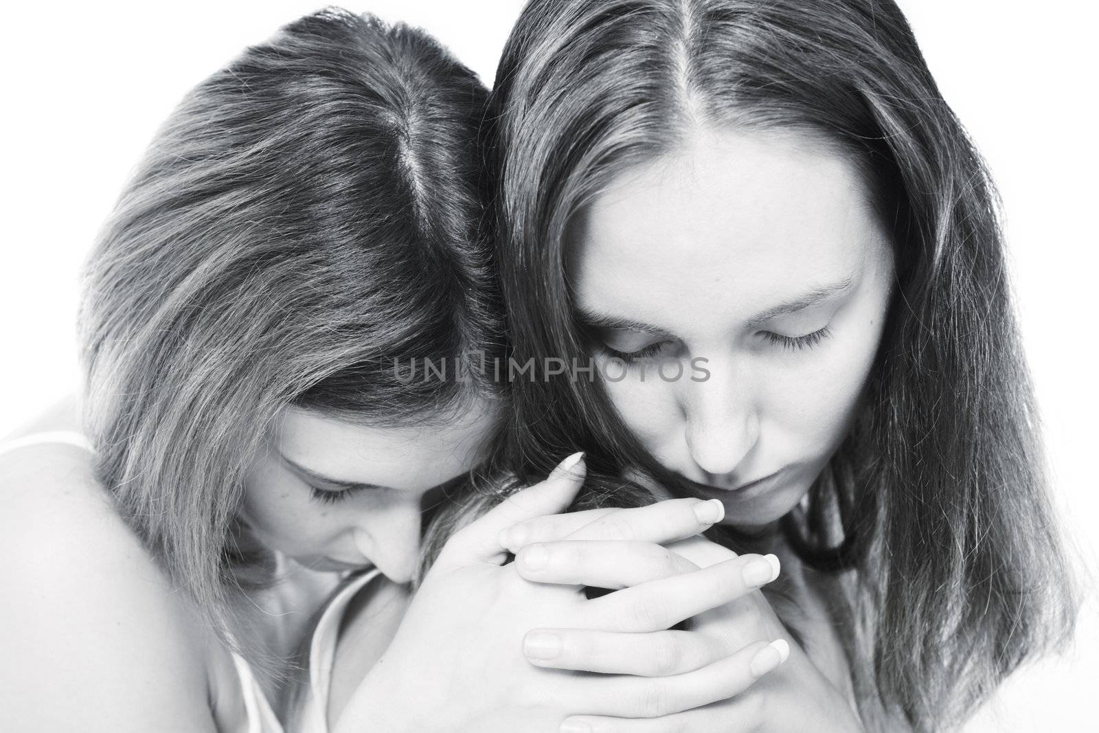 two beauty girlfriends in lingerie in the photo studio 