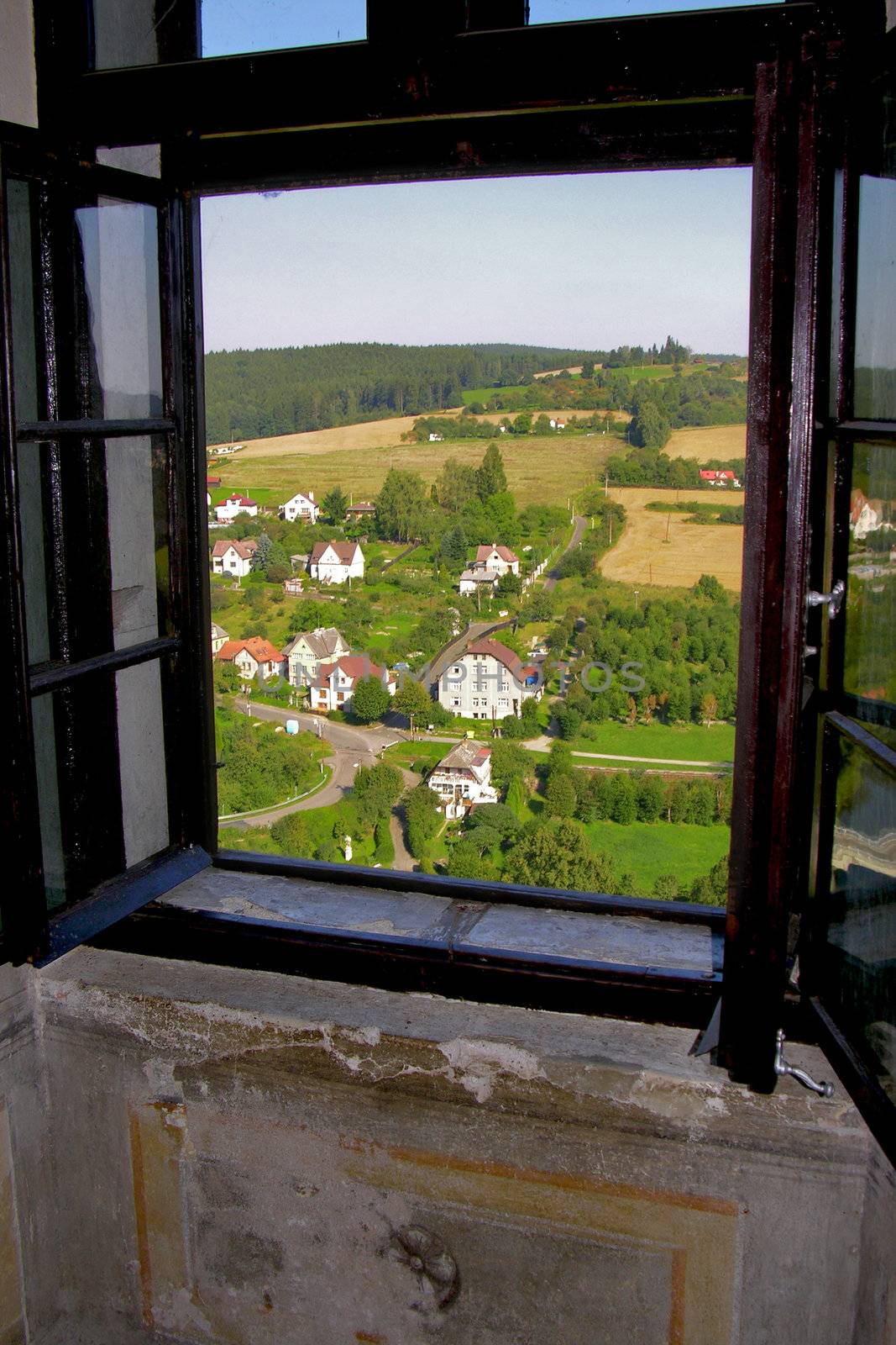 View through window from Sternberk Castle