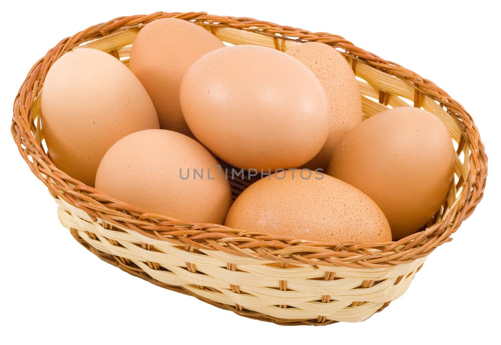 a basket of eggs isolated on the white background