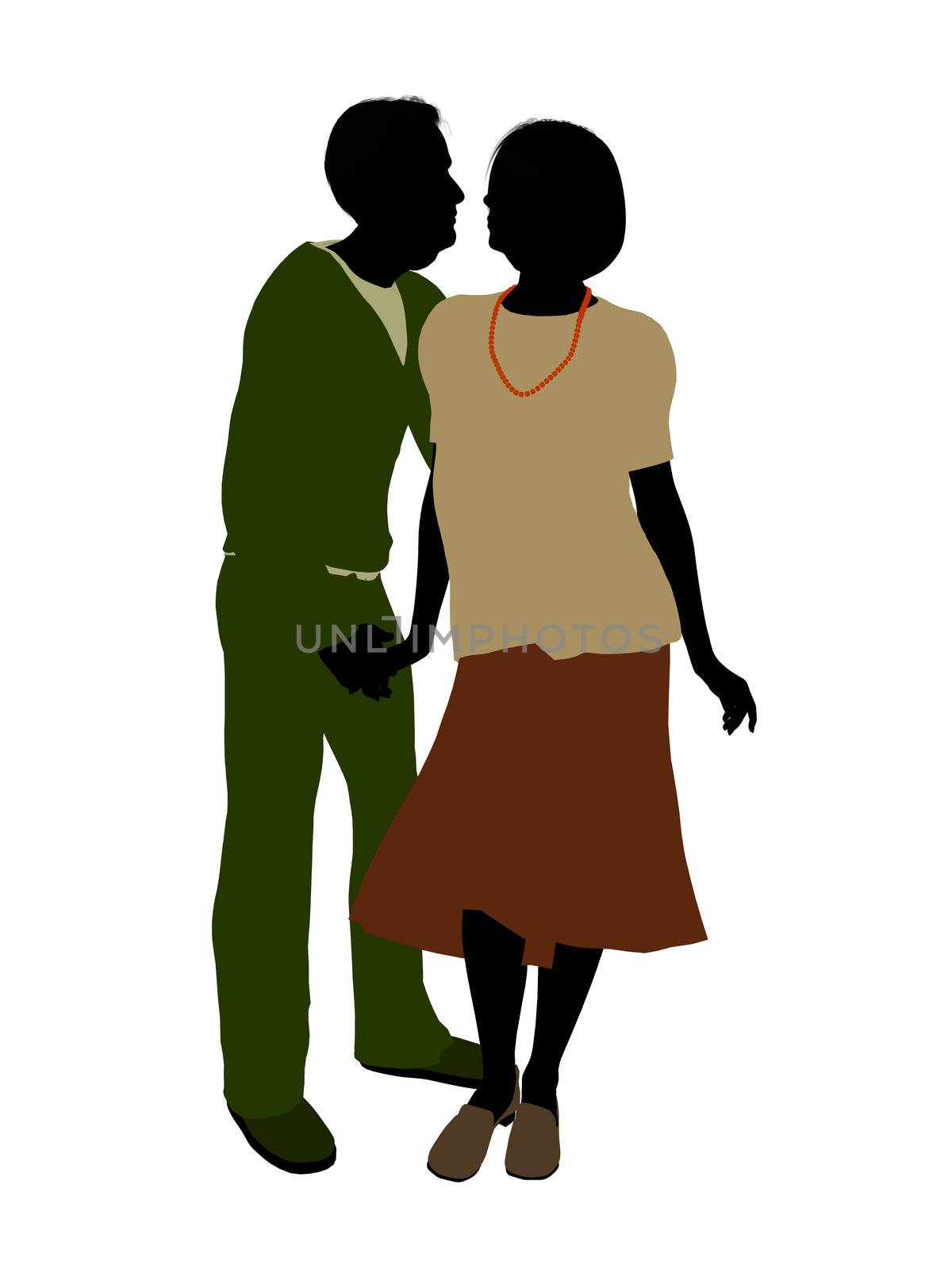 Active seniors couple silhouette illustration on a white background