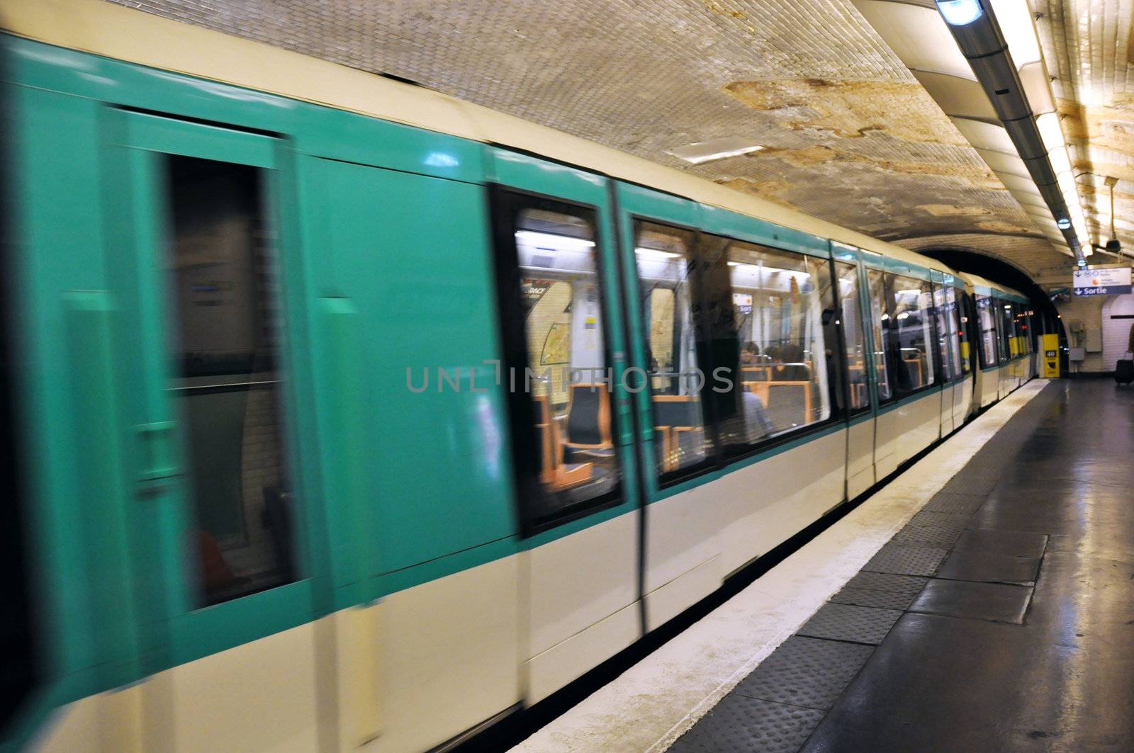 Parisian metro in a station