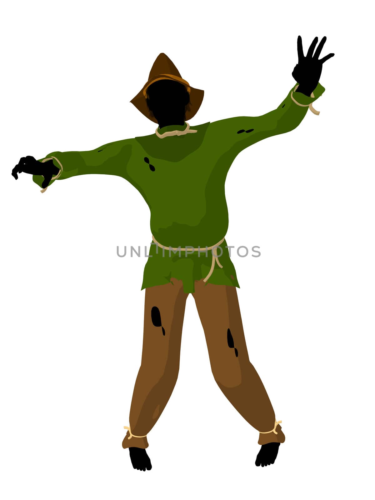 Halloween scarecrow silhouette illustration on a white background