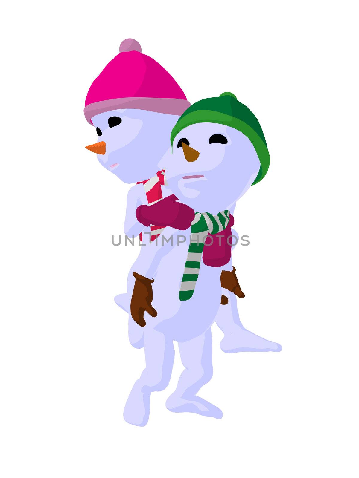 Snowboy and Snowgirl Couple Art Illustration Silhouette by kathygold