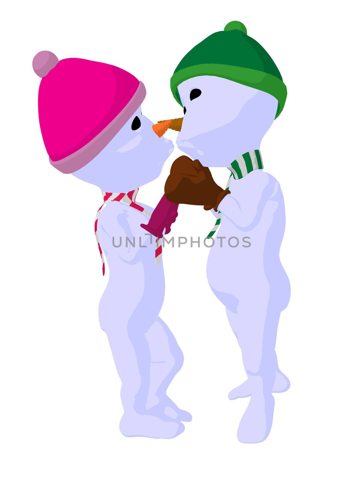Snowboy and Snowgirl Couple Art Illustration Silhouette by kathygold