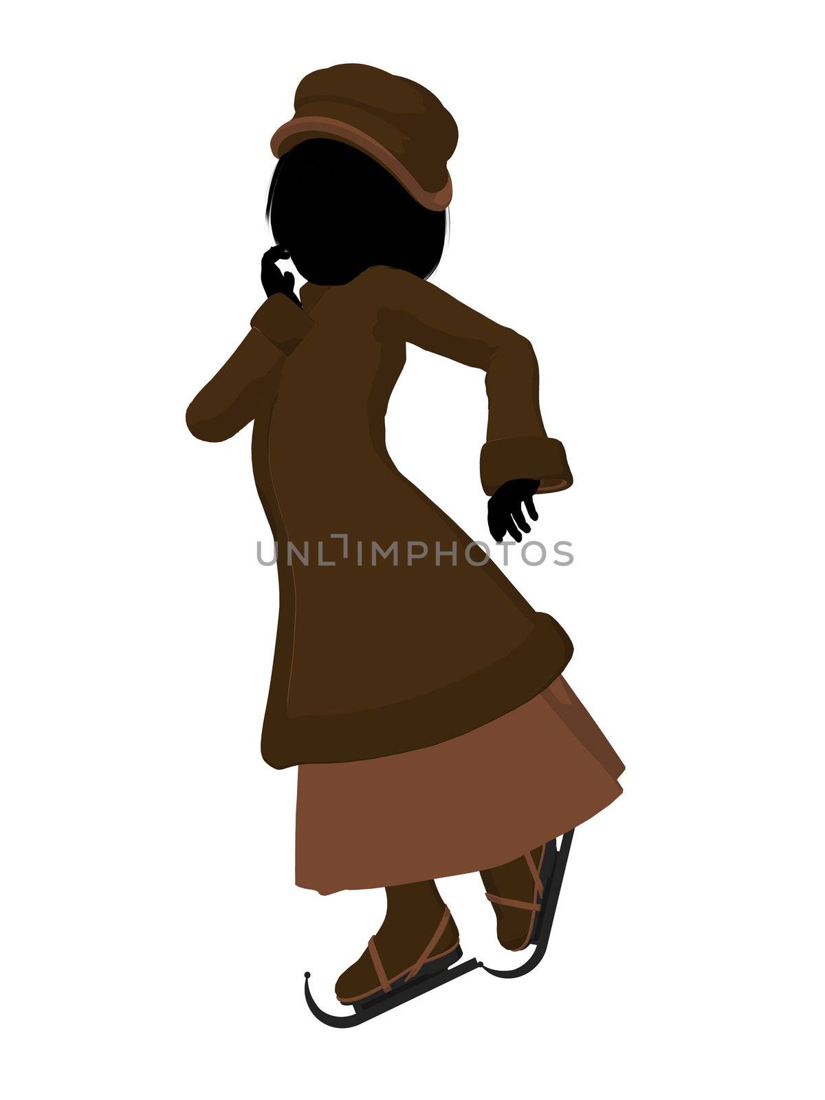 Victorian girl on ice skates silhouette on a white background