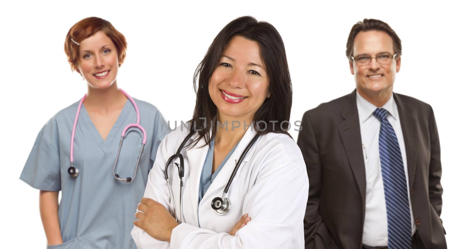 Group of Doctors or Nurses Isolated on a White Background.