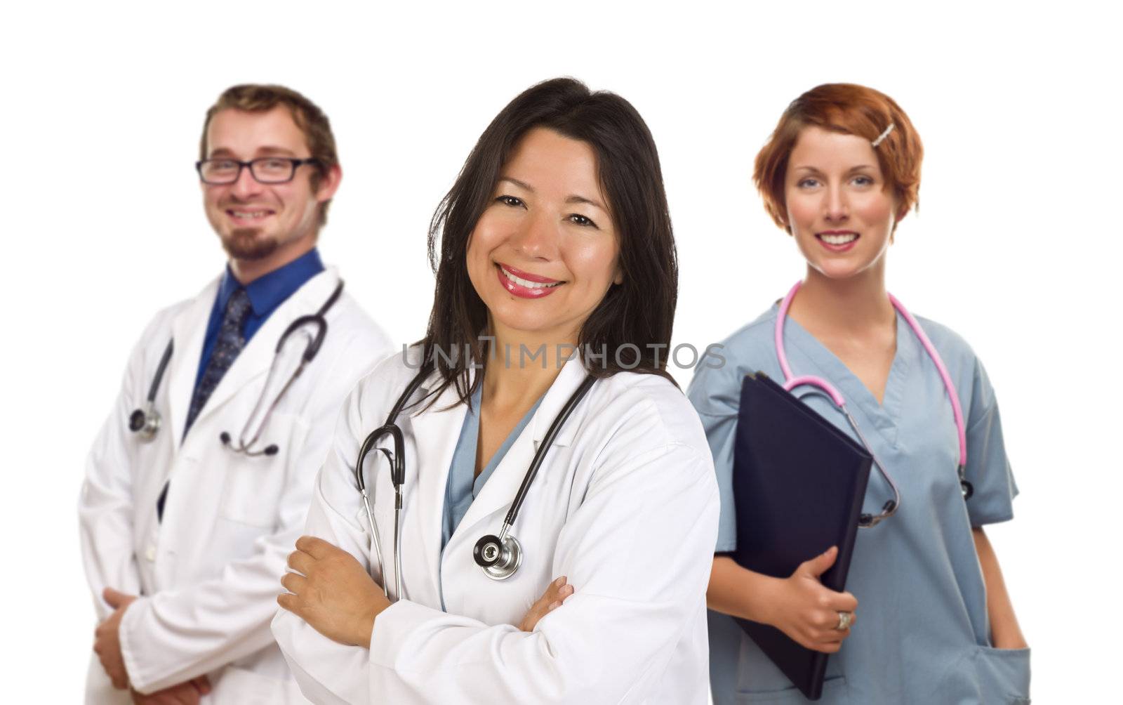 Group of Doctors or Nurses Isolated on a White Background.