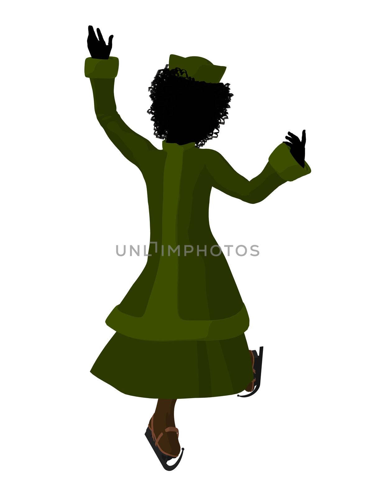 African American Victorian Girl Ice Skating Illustration Silhoue by kathygold