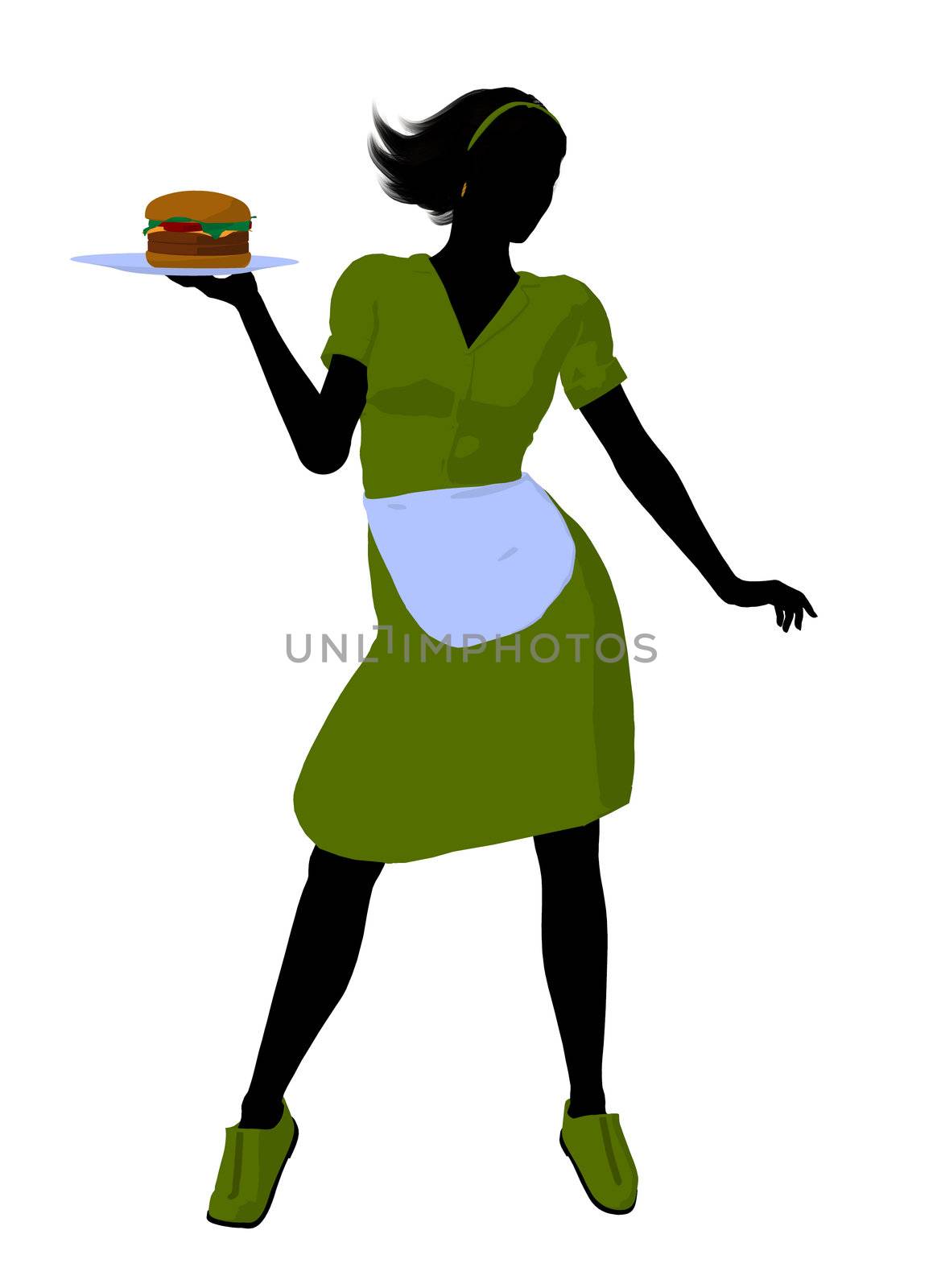 Female waitress silhouette on a white background